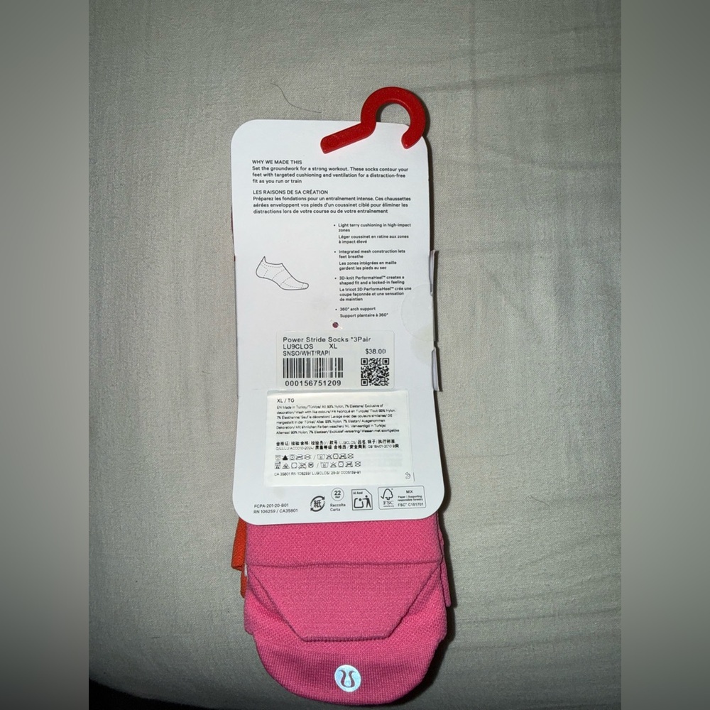 BRAND NEW- Lululemon athletica Power Stride Socks - Bright Orange (XL) - Picture 3 of 3